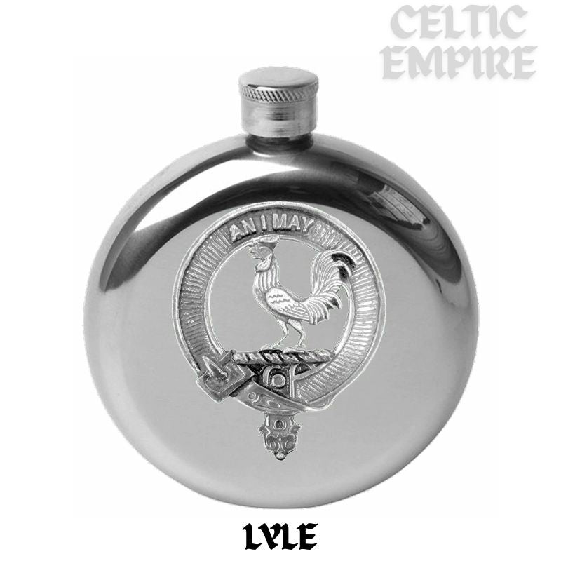Lyle 5oz Round Family Clan Crest Scottish Badge Flask