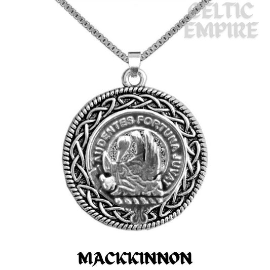 MacKinnon Family Clan Crest Celtic Interlace Disk Pendant, Scottish Family Crest
