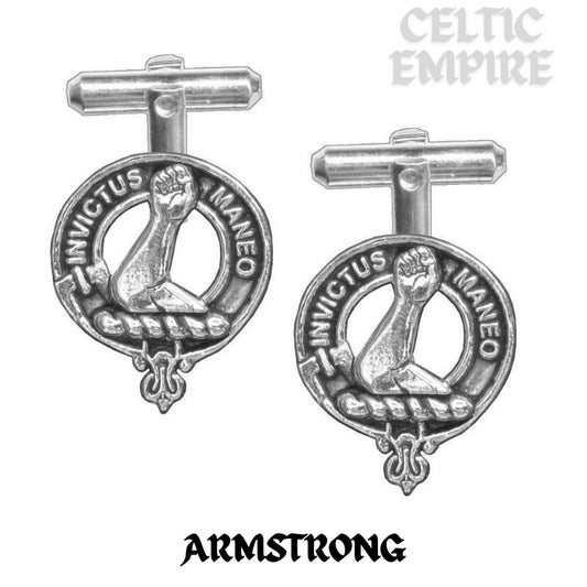 Armstrong Family Clan Crest Scottish Cufflinks; Pewter, Sterling Silver and Karat Gold
