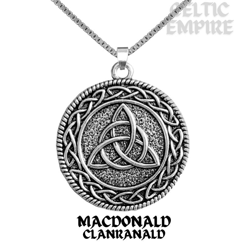 MacDonald Family Clanranald Family Clan Crest Celtic Interlace Disk Pendant, Scottish Family Crest