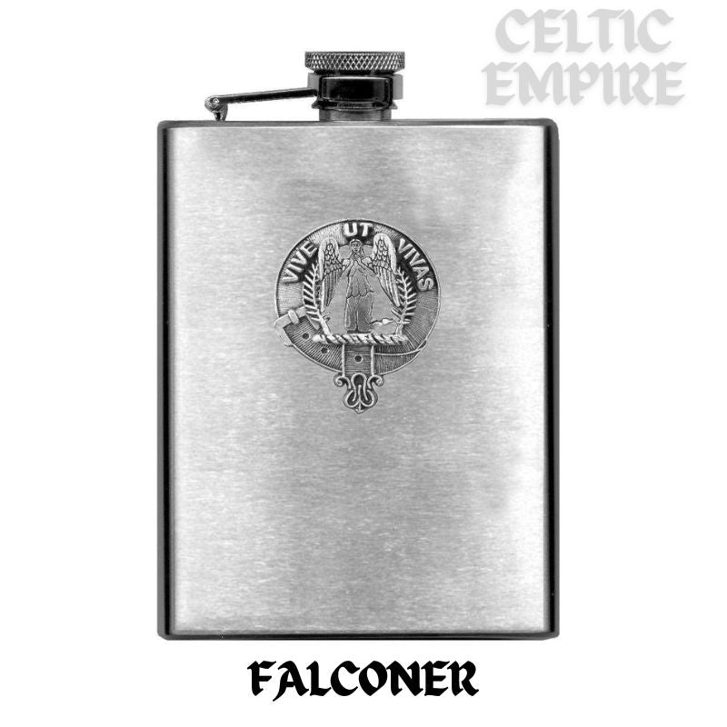 Falconer Family Clan Crest Scottish Badge Stainless Steel Flask 8oz