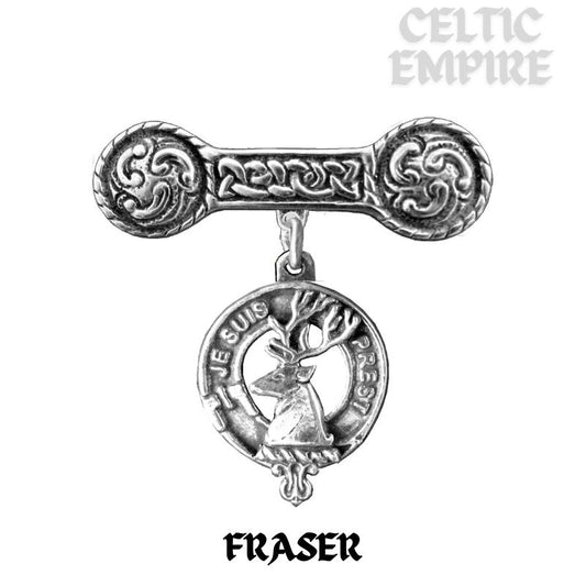 Fraser Family Clan Crest Iona Bar Brooch - Sterling Silver