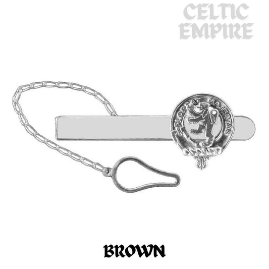 Brown Family Clan Crest Scottish Button Loop Tie Bar ~ Sterling silver