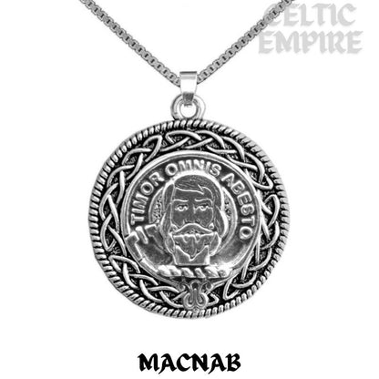 MacNab Family Clan Crest Celtic Interlace Disk Pendant, Scottish Family Crest