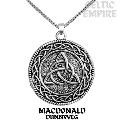 MacDonald Dunnyveg Family Clan Crest Celtic Interlace Disk Pendant, Scottish Family Crest
