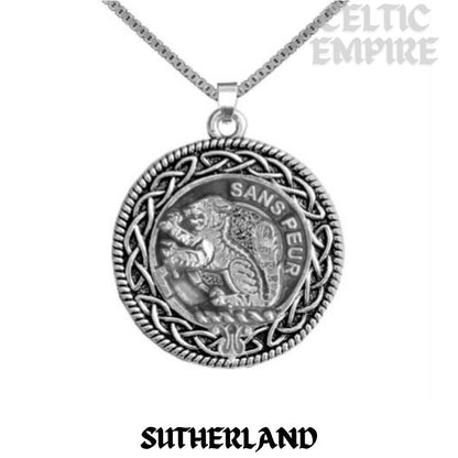 Sutherland Family Clan Crest Celtic Interlace Disk Pendant, Scottish Family Crest
