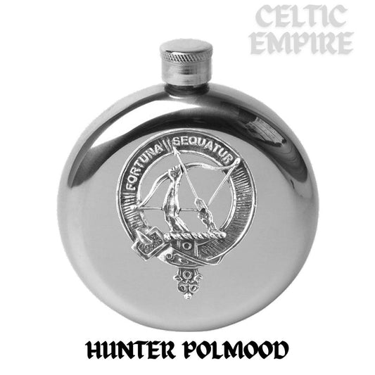Hunter Polmood 5oz Round Family Clan Crest Scottish Badge Flask
