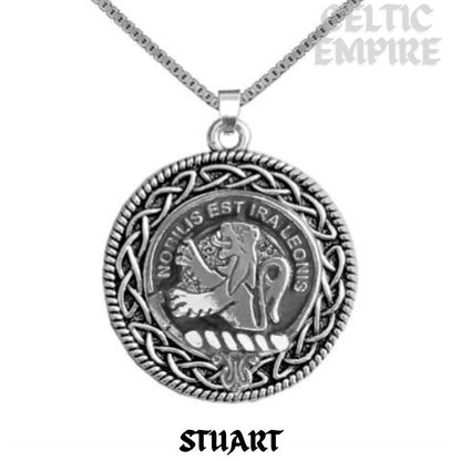 Stuart Family Clan Crest Celtic Interlace Disk Pendant, Scottish Family Crest