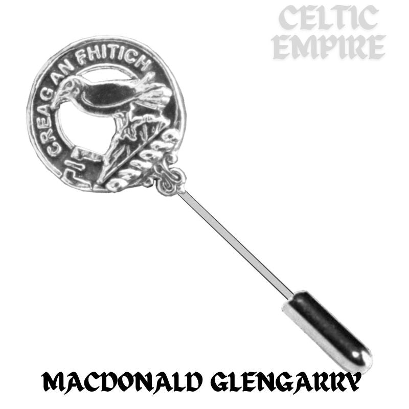 MacDonald (Glengarry) Family Clan Crest Stick or Cravat pin, Sterling Silver