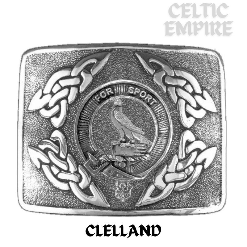 Clelland Family Clan Crest Interlace Kilt Belt Buckle