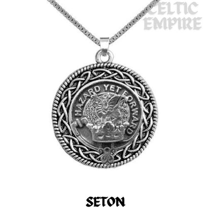 Seton Family Clan Crest Celtic Interlace Disk Pendant, Scottish Family Crest