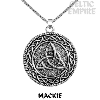 MacKie Family Clan Crest Celtic Interlace Disk Pendant, Scottish Family Crest