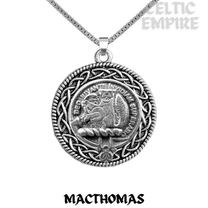 MacThomas Family Clan Crest Celtic Interlace Disk Pendant, Scottish Family Crest