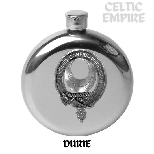 Durie Round Family Clan Crest Scottish Badge Flask 5oz