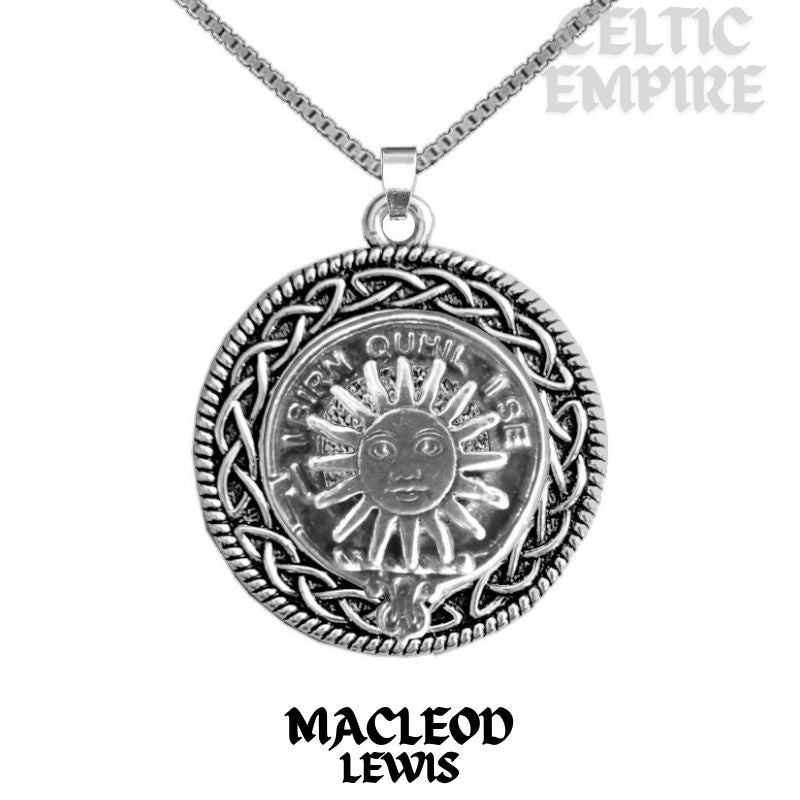 MacLeod (Lewis) Family Clan Crest Celtic Interlace Disk Pendant, Scottish Family Crest