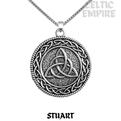 Stuart Family Clan Crest Celtic Interlace Disk Pendant, Scottish Family Crest