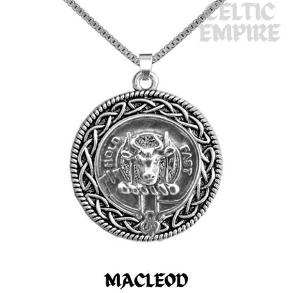MacLeod (Harris) Family Clan Crest Celtic Interlace Disk Pendant, Scottish Family Crest