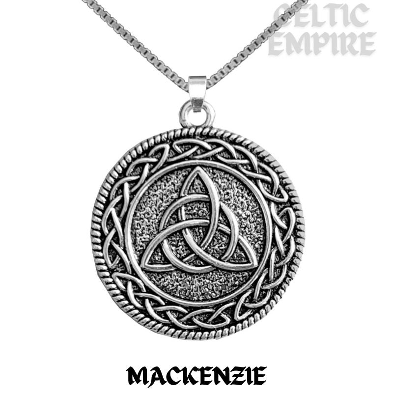 MacKenzie Family Clan Crest Celtic Interlace Disk Pendant, Scottish Family Crest