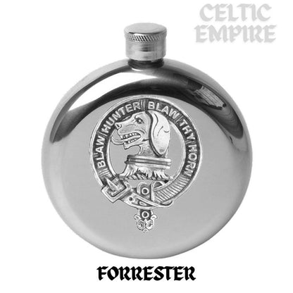 Forrester Round Family Clan Crest Scottish Badge Flask 5oz