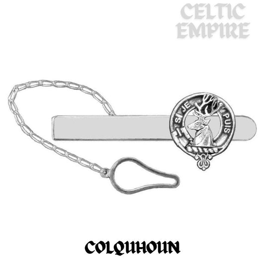Colquhoun Family Clan Crest Scottish Button Loop Tie Bar ~ Sterling silver