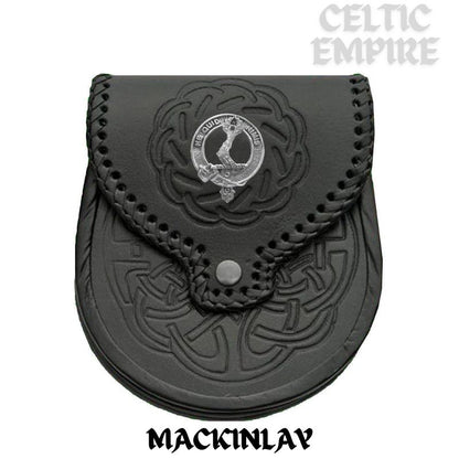 MacKinlay Scottish Family Clan Badge Sporran, Leather