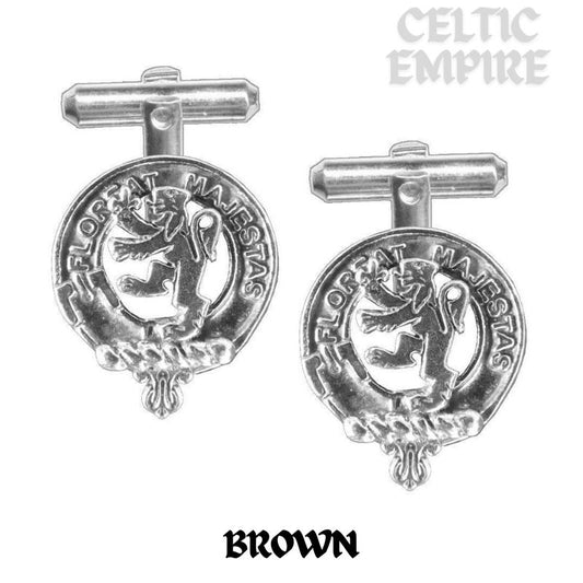 Brown Family Clan Crest Scottish Cufflinks; Pewter, Sterling Silver and Karat Gold