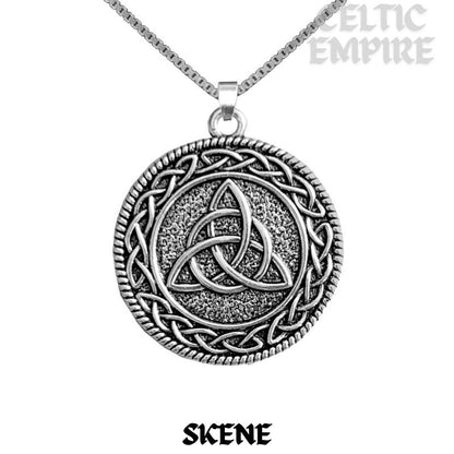 Skene Family Clan Crest Celtic Interlace Disk Pendant, Scottish Family Crest