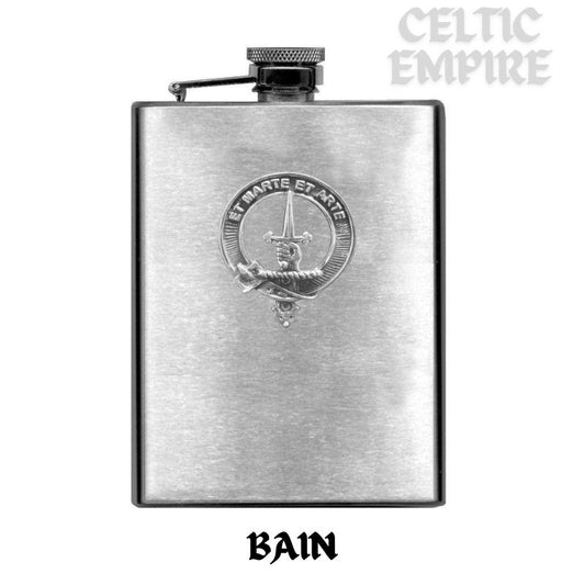 Bain Family Clan Crest Scottish Badge Stainless Steel Flask 8oz