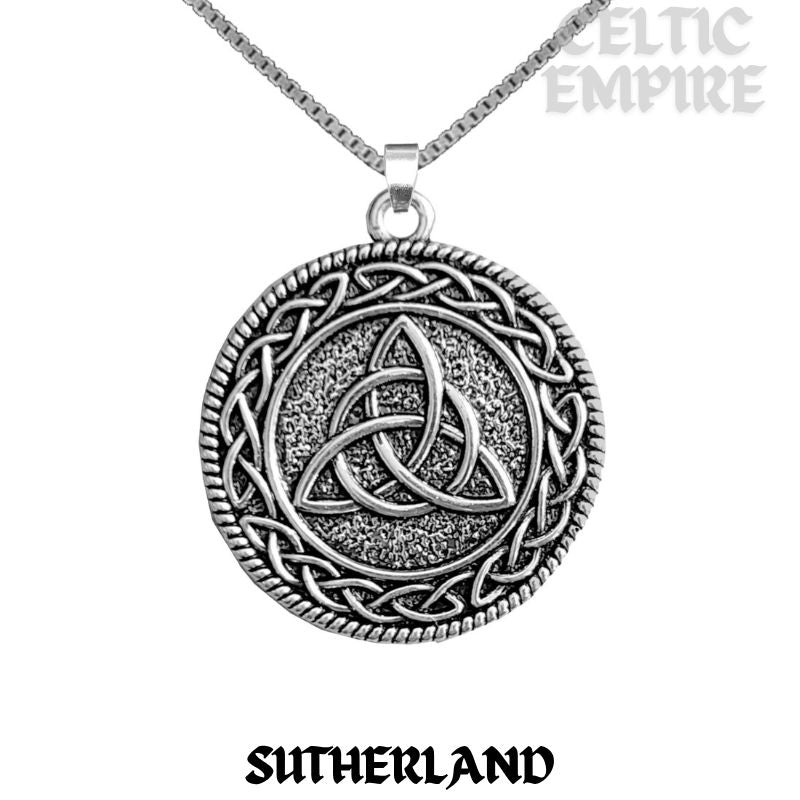 Sutherland Family Clan Crest Celtic Interlace Disk Pendant, Scottish Family Crest