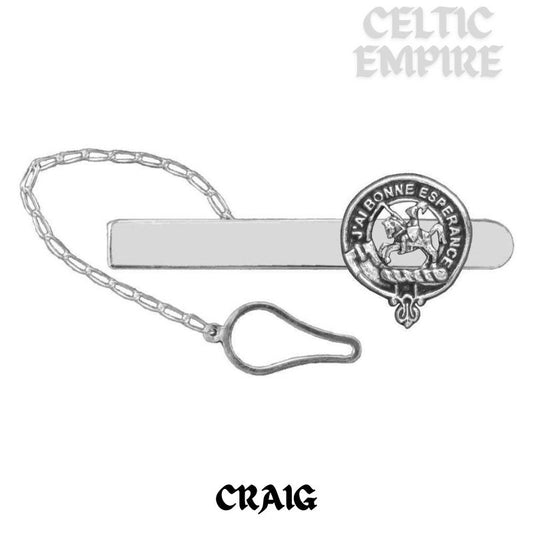 Craig Family Clan Crest Scottish Button Loop Tie Bar ~ Sterling silver