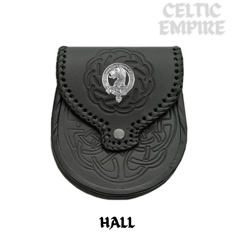 Hall Scottish Family Clan Badge Sporran, Leather