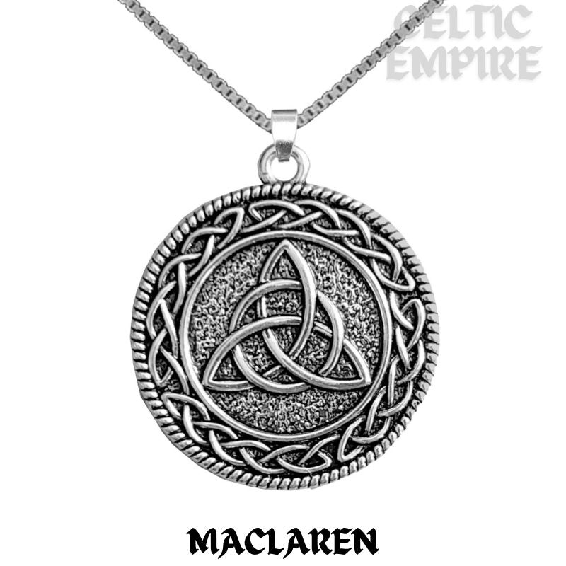 MacLaren Family Clan Crest Celtic Interlace Disk Pendant, Scottish Family Crest