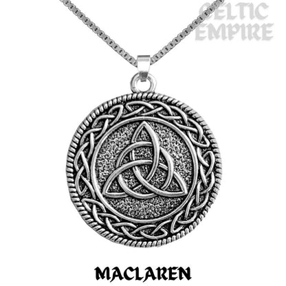 MacLaren Family Clan Crest Celtic Interlace Disk Pendant, Scottish Family Crest