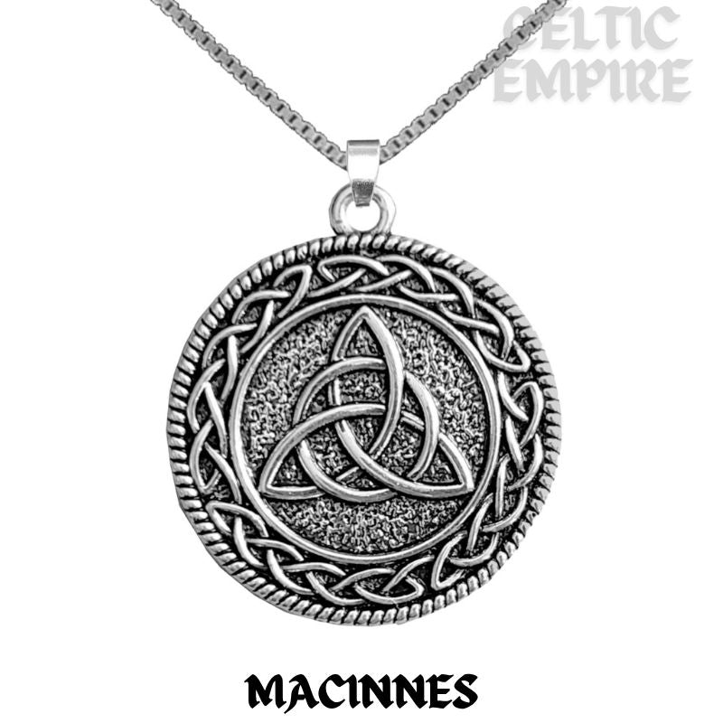 MacInnes Family Clan Crest Celtic Interlace Disk Pendant, Scottish Family Crest