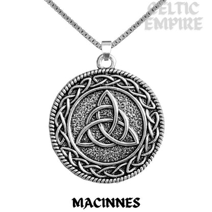 MacInnes Family Clan Crest Celtic Interlace Disk Pendant, Scottish Family Crest