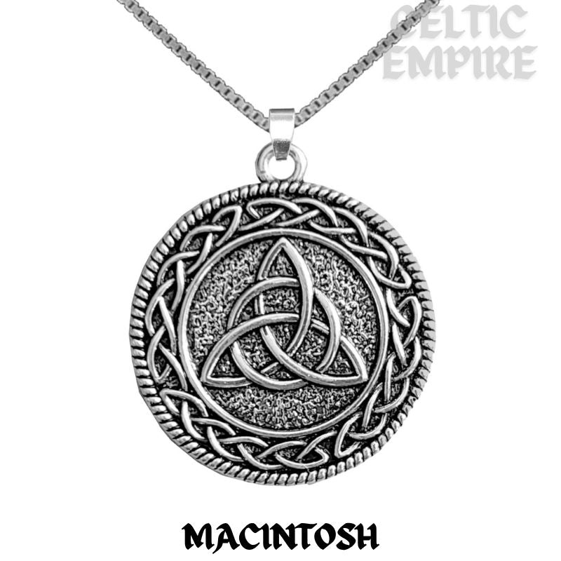 MacIntosh Family Clan Crest Celtic Interlace Disk Pendant, Scottish Family Crest