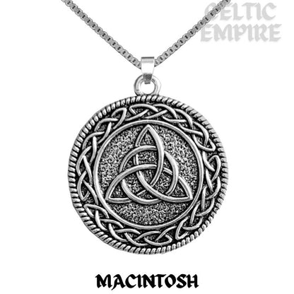 MacIntosh Family Clan Crest Celtic Interlace Disk Pendant, Scottish Family Crest