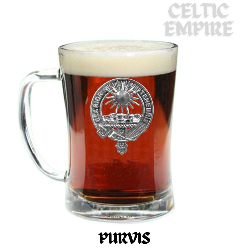 Purves Family Clan Crest Badge Glass Beer Mug