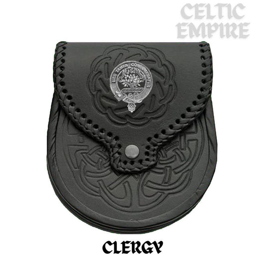 Clergy Scottish Family Clan Badge Sporran, Leather
