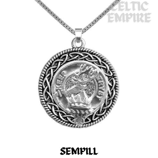Sempill Family Clan Crest Celtic Interlace Disk Pendant, Scottish Family Crest