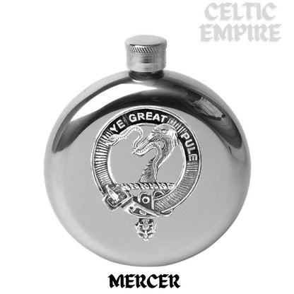 Mercer 5oz Round Family Clan Crest Scottish Badge Flask