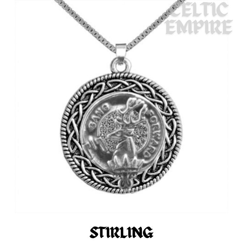 Stirling Family Clan Crest Celtic Interlace Disk Pendant, Scottish Family Crest