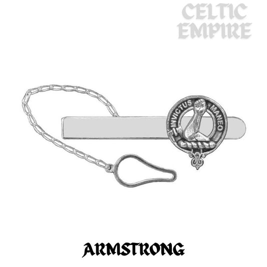 Armstrong Family Clan Crest Scottish Button Loop Tie Bar ~ Sterling silver