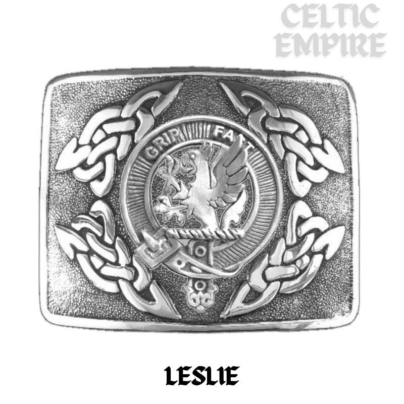 Leslie Family Clan Crest Interlace Kilt Belt Buckle
