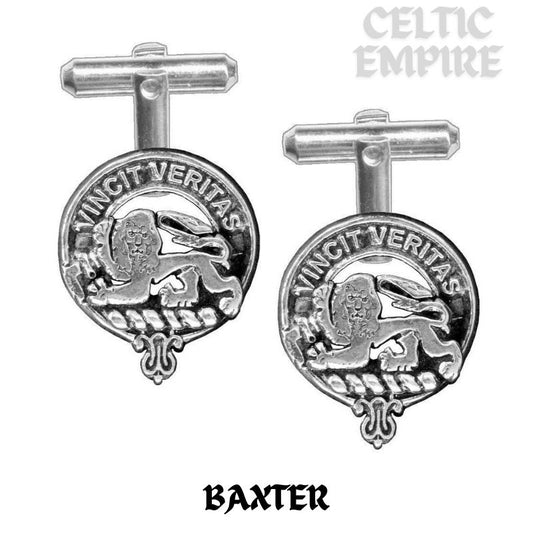 Baxter Family Clan Crest Scottish Cufflinks; Pewter, Sterling Silver and Karat Gold