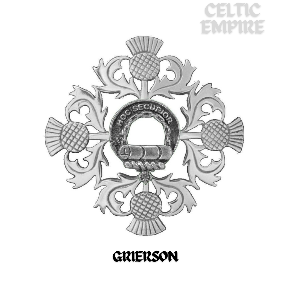 Grierson Family Clan Crest Scottish Four Thistle Brooch