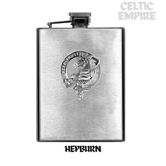 Hepburn 8oz Family Clan Crest Scottish Badge Stainless Steel Flask