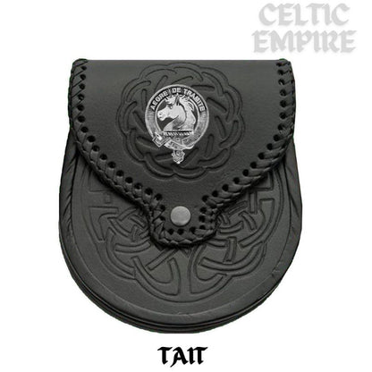 Tait Scottish Family Clan Badge Sporran, Leather