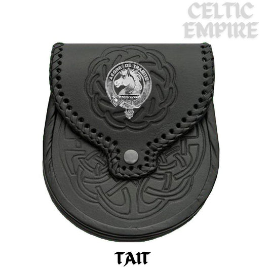 Tait Scottish Family Clan Badge Sporran, Leather