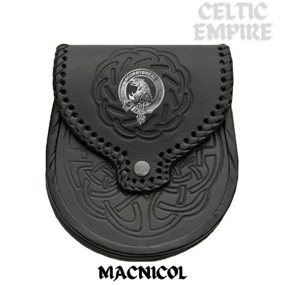 MacNicol Scottish Family Clan Badge Sporran, Leather